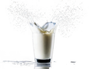 Milk splashing out of a glass isolated on transparent background.