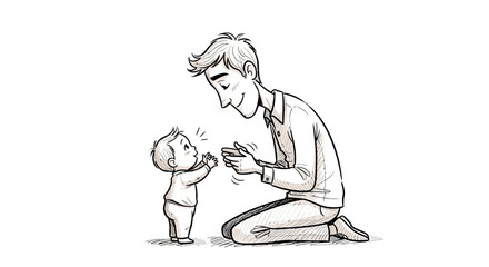 Illustrative father interacting tenderly with his toddler, emphasizing bond and love with detailed
