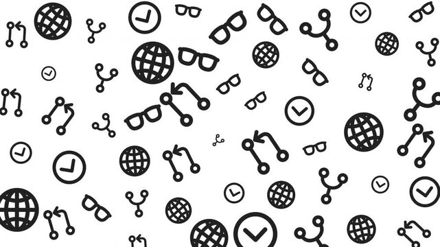 Seamless Digital Pattern Featuring Technology and Science Icons in Black and White Graphic Design