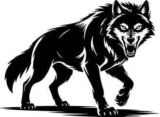 snarling wolf silhouette vector illustration