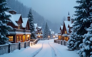 Fototapeta premium Silvery, snowy Christmas town. High quality