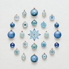 Watercolor Illustration of various red Christmas ornament balls on white background, AI generated