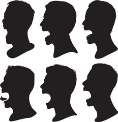 Silhouettes of People Screaming Expressing Anger and Frustration in Black