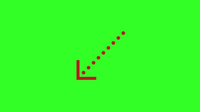 Animated red lines and dots rising from a corner on green screen background