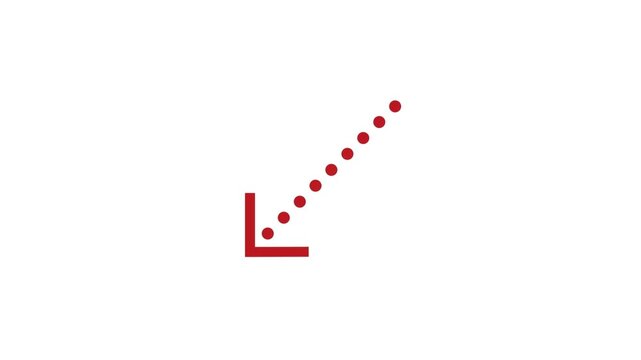 Downward trend animation with red arrow and moving dots on white background