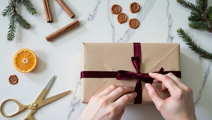 Wrapped Present Box With Red Bow Decoration