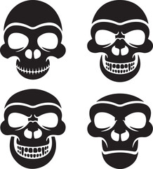 Vector graphic of four skulls in black and white colors