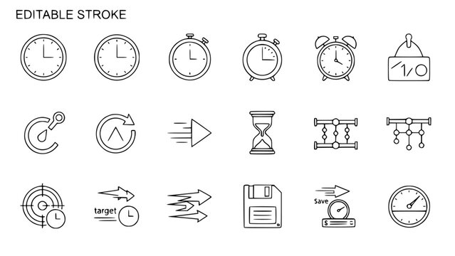 Set of time management icons editable stroke vector illustration perfect for app and web design