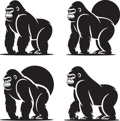 Vector Illustration Set of a Powerful Gorilla Isolated on White Background