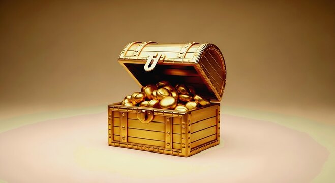 Gleaming golden treasure chest overflowing with shiny coins on a