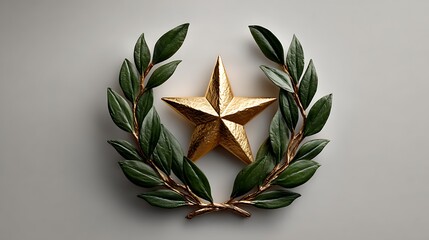 Stunning golden star award nestled within a vibrant green laurel wreath, symbolizing achievement and excellence for any prestigious recognition.