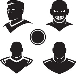 Vector illustration set of black and white silhouette graphic portraits
