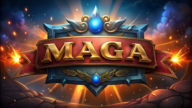 Epic game logo design with golden letters and magical elements, perfect for fantasy branding and adventure themes, radiates power and excitement, vibrant and dynamic