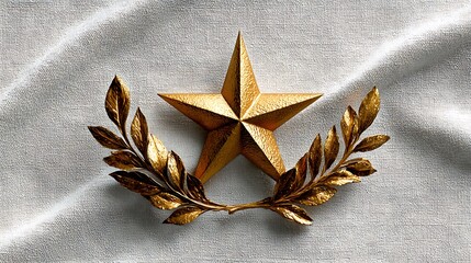 Stunning golden star award with laurel wreath on textured white background signifying achievement and excellence in business and sports