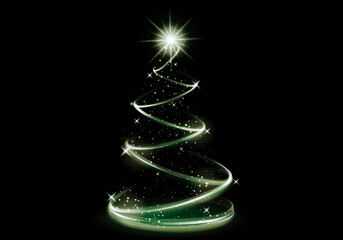 Green Christmas Tree LED Neon Glow with Shimmering Spiral Lights and Sparkling Festive Effect