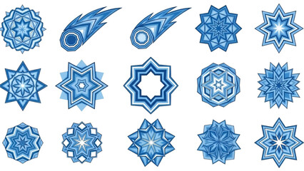 Collection of blue starbursts and comets vector design elements graphic