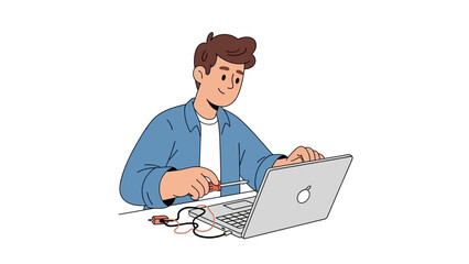 Focused Male Developer Working on Electronics and Programming, Utilizing a Laptop for Innovative Solutions and Technical Projects