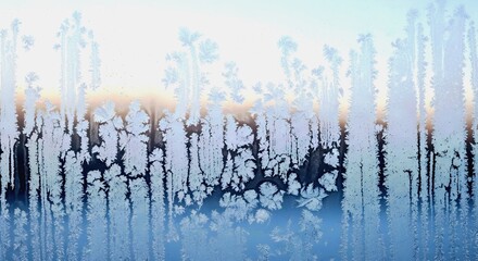 Frosty Window Displaying Unique Ice Crystals with Soft, Natural