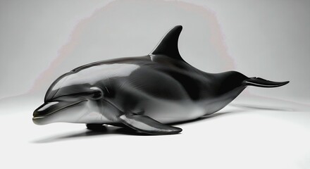 Sleek Dolphin Sculpture in Monochrome, Gracefully Posed on White