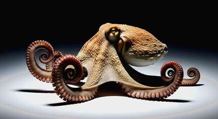Detailed Octopus Portrait with Curled Tentacles and Textured Ski