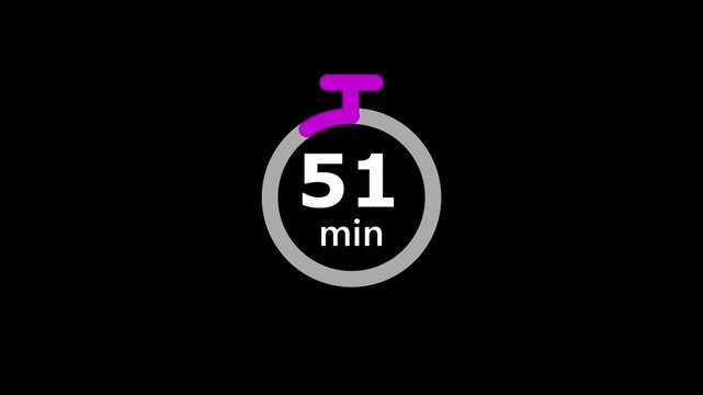 Minimal Countdown Timer on Black Background. 56 to 0 Minutes Countdown Timer.