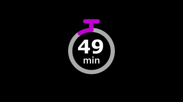 Minimal Countdown Timer on Black Background. 54 to 0 Minutes Countdown Timer.