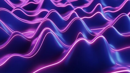 A vibrant abstract background featuring undulating shapes with a smooth, glossy texture and neon purple glowing edges, creating a futuristic feel