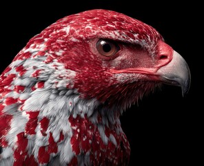 Majestic Red and Gray Bird with Intense Eyes on Black Background