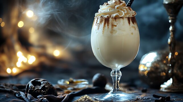 A moonlit milkshake with whipped cream at a royal masquerade ball - Powered by Adobe