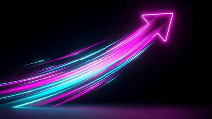 A vibrant neon arrow streaks upwards against a dark backdrop, symbolizing growth, progress, and forward momentum in a dynamic way