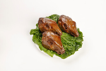 Chengdu Spicy Rabbit Head Dish - Traditional Chinese Cuisine with Lettuce Garnish