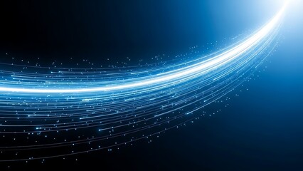Abstract blue light trails flow in a curved path, creating a dynamic and futuristic effect with a sense of speed and energy
