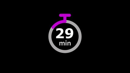 Minimal Countdown Timer on Black Background. 34 to 0 Minutes Countdown Timer.
