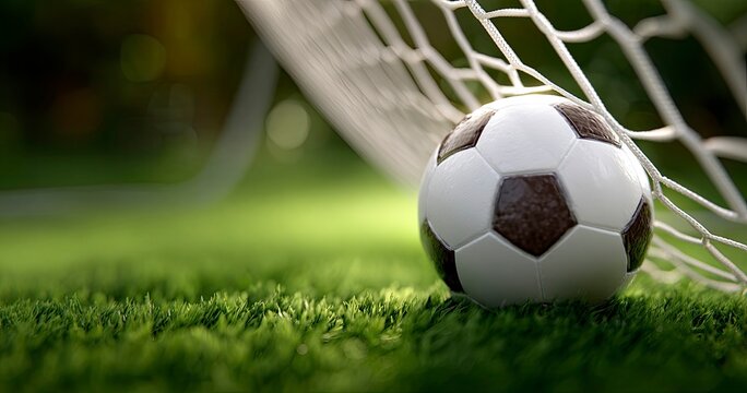 Close-Up View of a Soccer Ball Resting in the Goal Netting