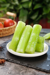 Fresh Celery Sticks on Slate Board with Farm Vegetables - Healthy Organic Snack Food Preparation