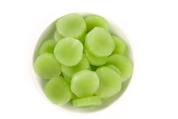Fresh Green Broad Beans in White Bowl on White Background