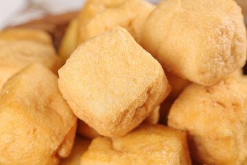 Golden Fried Tofu Puffs - Crispy Bean Curd Cubes for Asian Cooking and Vegetarian Dishes