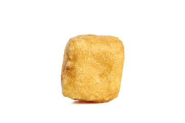 Deep Fried Golden Tofu Cube with Crispy Texture Isolated on White Background