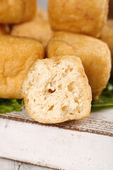 Deep Fried Golden Tofu Puffs Bean Curd Showcase Delicious Cooking Ingredient
