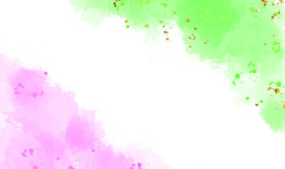  Soft watercolor splashes of pink and green on white background