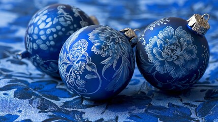 Elegant blue Christmas ornaments with floral details bring festive charm to your holiday designs and seasonal marketing campaigns