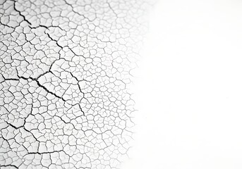 Abstract close up of a dry cracked surface with a stark white background suggesting drought decay or a textured abstract pattern