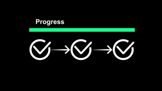 Marking checklist with loading progress bar. Concept of task tracking, project development, management workflow, and monitoring ongoing business progress. 4k video glowing animation