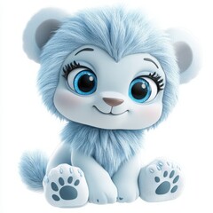 Obraz premium Adorable blue cartoon lion cub with big blue eyes, perfect for children's books, playful designs, and charming digital art projects, a darling whimsical friend