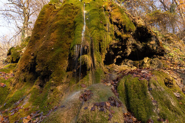 Beautiful mossy waterfall Mamyrly in Ilisu.