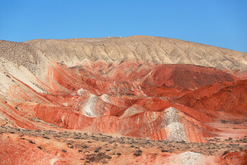Beautiful mountains with red soil in Khizi. Azerbaijan.