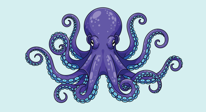 Intricate purple octopus illustration with detailed curling tentacles and suckers.