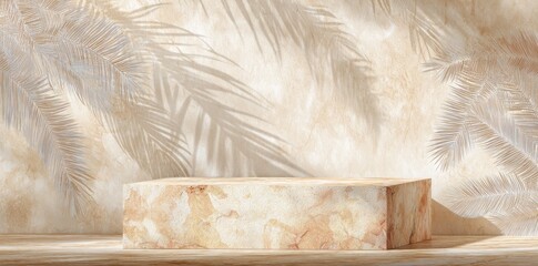 Natural Textured Background with Palm Shadows and Display Surface
