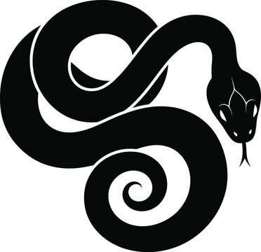 Stylized black coiled snake silhouette vector icon design.
