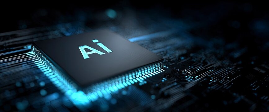 Artificial Intelligence Chip with Circuit Board Background for Technology